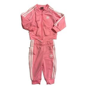 Adidas Orginals Kids Baby Pink & White Trefoil Logo Tracksuit 9-12 Months